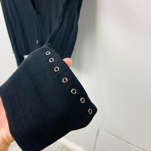 Free People Jump To The Beat Black Bell Sleeve Tie Neck Midi Top - Picture 3 of 7